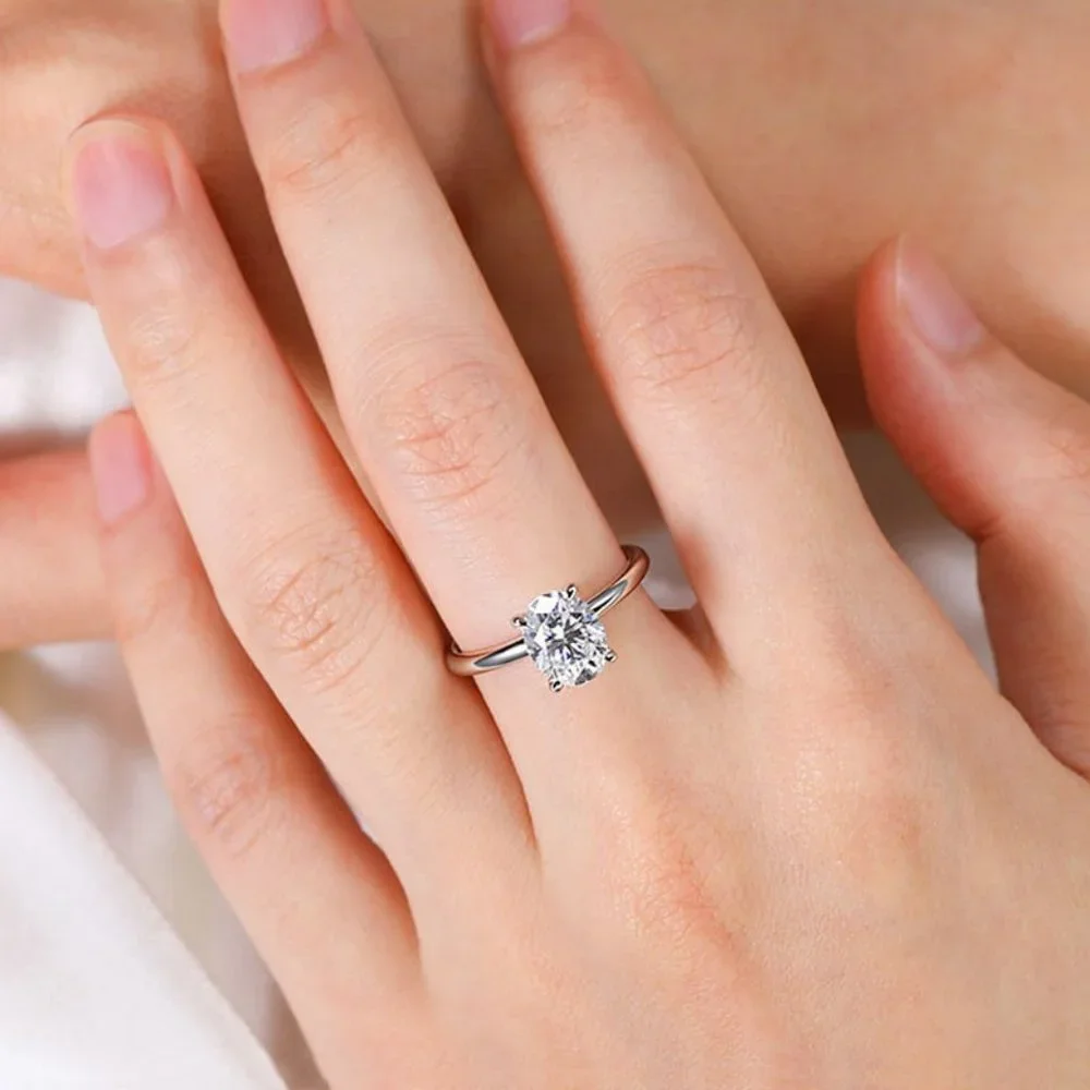 Certified 2ct. t.w. Moissanite Diamond Oval Hidden Halo Engagement Ring NEW